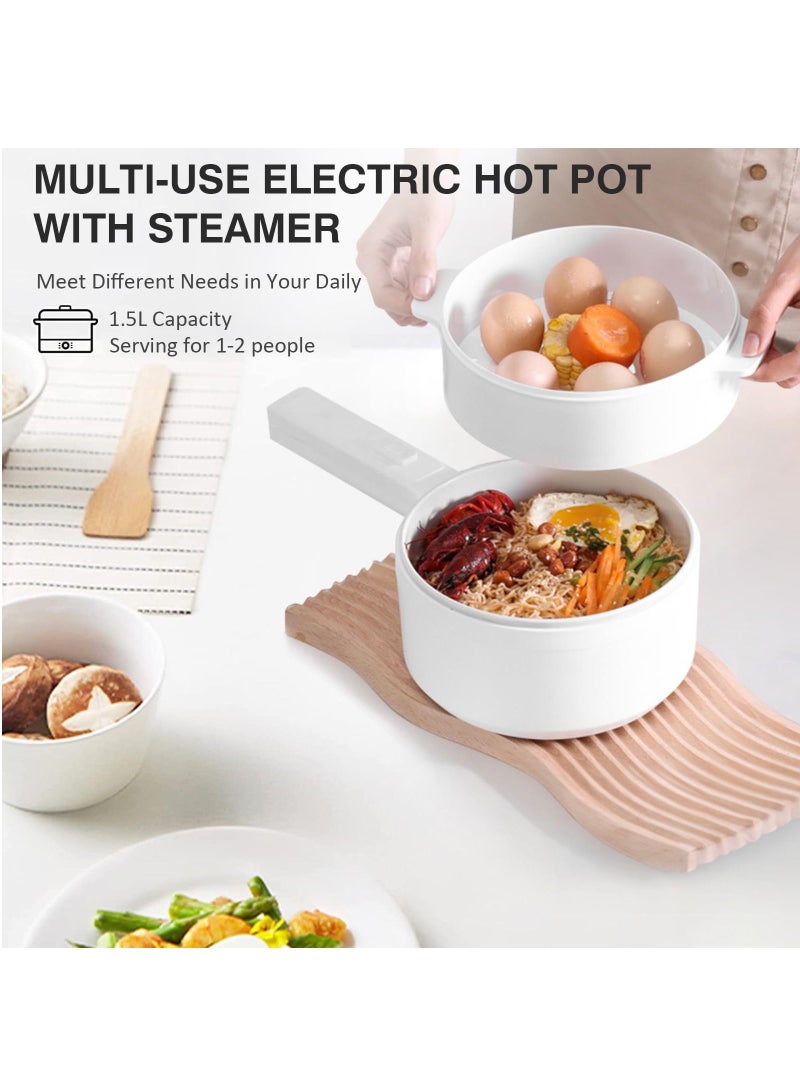 erorex Electric Hot Pot  Non Stick Pan 1.5L Mini Pot for Steak Fried Rice and More With Dual Power Adjustment and Steamer Perfect for Rapid Noodles Ramen Oatmeal Soup and More - Image 2