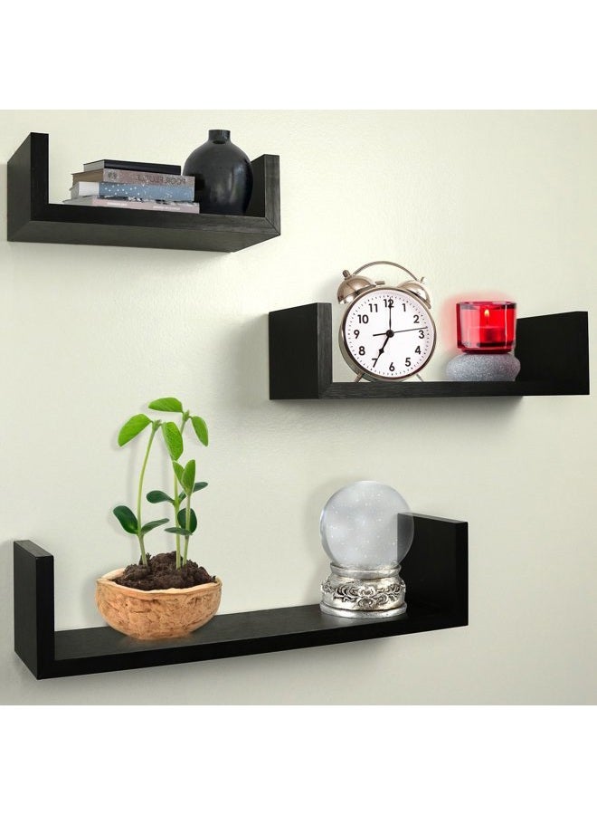 Greenco Set of 3 Floating “U” Shelves, Easy-to-Assemble Floating Wall Mount Shelves for Bedrooms and Living Rooms, Espresso Finish - Image 3