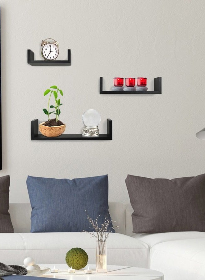 Greenco Set of 3 Floating “U” Shelves, Easy-to-Assemble Floating Wall Mount Shelves for Bedrooms and Living Rooms, Espresso Finish - Image 4