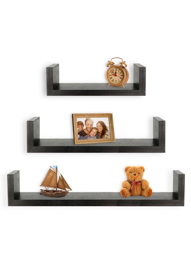 Greenco Set of 3 Floating “U” Shelves, Easy-to-Assemble Floating Wall Mount Shelves for Bedrooms and Living Rooms, Espresso Finish - Image 1