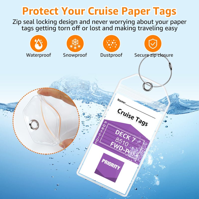 GOSGOON1E Premium Cruise Luggage Tag Holder for Carnival, NCL, Princess, MSC Cruise Ship Essentials Must Haves in 2025-2026 by GOSGOON1E, Clear Wide Plastic Cruise Travel Essentials Tags Waterproof (4 Pack) - Image 4
