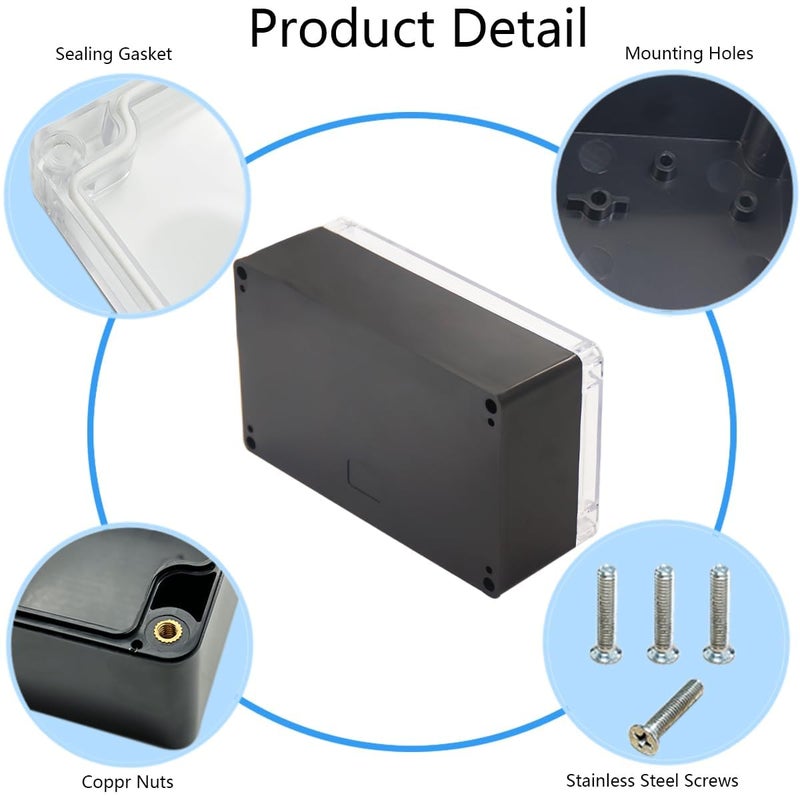 Otdorpatio Project Box Ip65 صندوق توصيل مقاوم للماء ABS بلاستيك أسود صناديق كهربائية لتقوم بها بنفسك حافظة مشروع إلكترونية حاوية طاقة غطاء شفاف 7.87 بوصة × 4.72 بوصة × 2.95 بوصة - Image 5