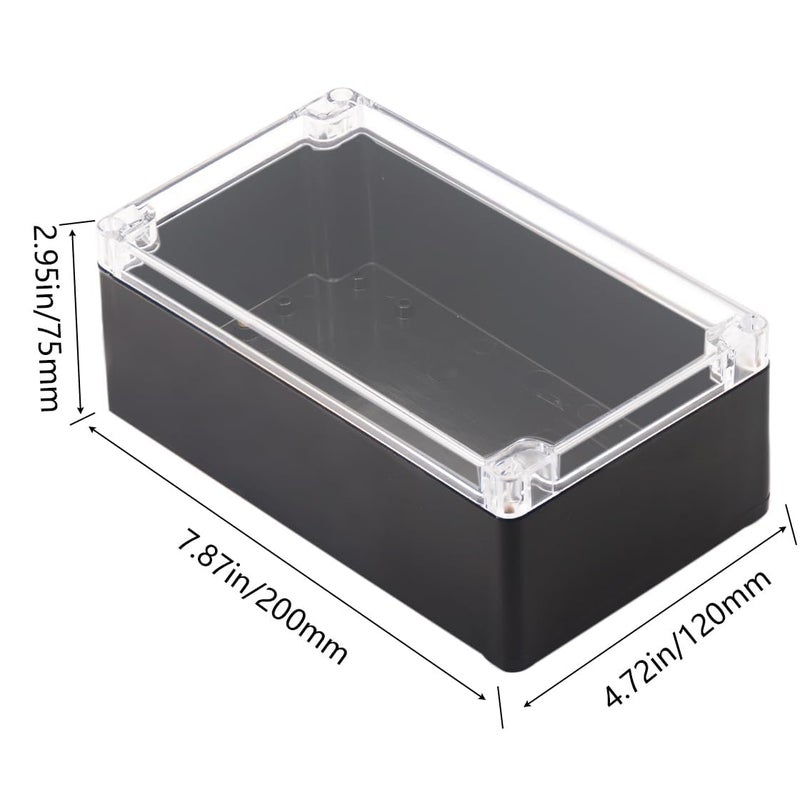 Otdorpatio Project Box Ip65 صندوق توصيل مقاوم للماء ABS بلاستيك أسود صناديق كهربائية لتقوم بها بنفسك حافظة مشروع إلكترونية حاوية طاقة غطاء شفاف 7.87 بوصة × 4.72 بوصة × 2.95 بوصة - Image 2