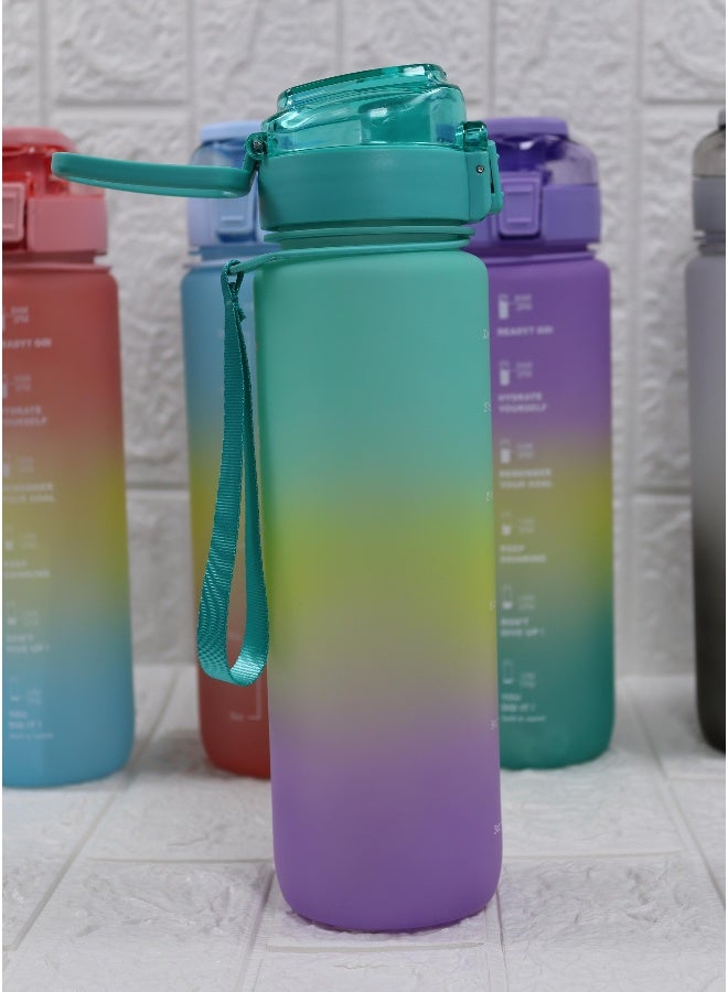 توشيونيكس زجاجة مياه رياضية تحفيزية سعة 1000 مل مع علامات زمنية، وغطاء يعمل بلمسة واحدة، وفوهة قلابة، وماصة مدمجة، وتصميم حزام حمل مزدوج وملصقات مجانية لطيفة - خالية من مادة BPA، وغطاء مانع للتسرب، وصديقة للبيئة، مصنوعة من البلاستيك، وقابلة لإعادة الاستخدام، وزجاجة مياه تذكيرية للشرب للبالغين والأطفال في المدرسة والمكتب والترطيب اليومي والصالة الرياضية واللياقة البدنية والأنشطة الخارجية والرياضة والسفر، زجاجة سعة 32 أونصة - Image 3