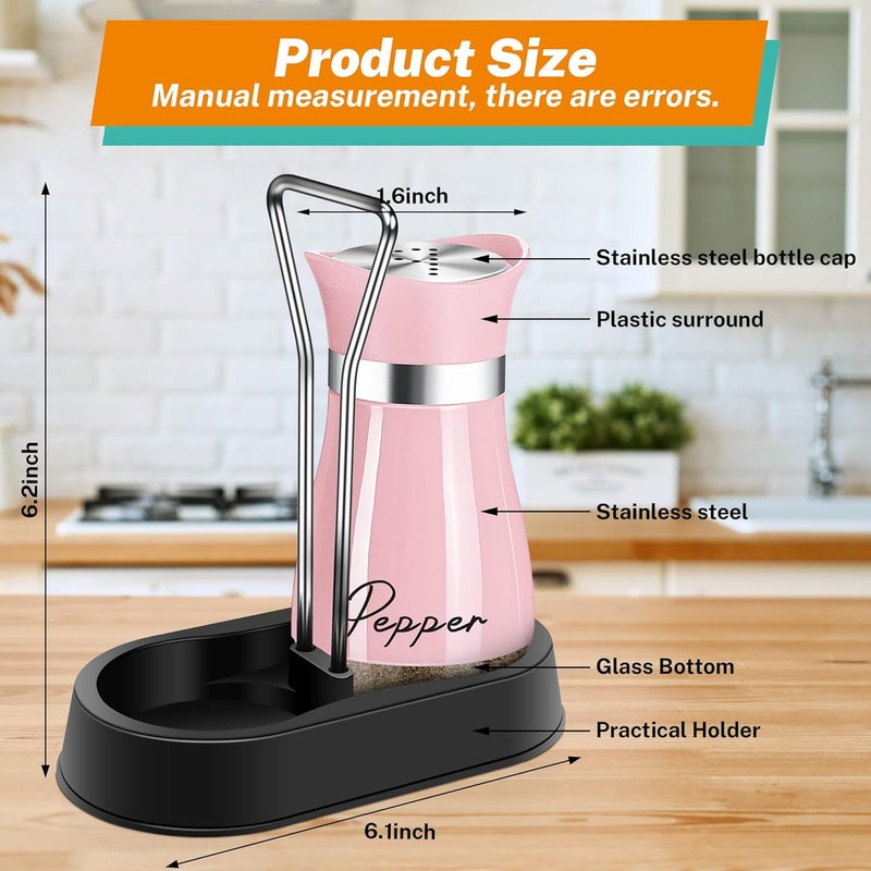 Arrozon Pink Salt and Pepper Shakers Set with Holder,4 oz Kitchen Decor and Accessories Home Essentials Cute Household Items for Mother's Day Housewarming Gift Refillable Design (Pink) - Image 2
