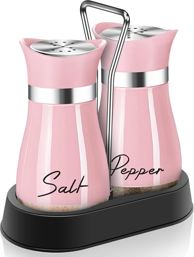 Arrozon Pink Salt and Pepper Shakers Set with Holder,4 oz Kitchen Decor and Accessories Home Essentials Cute Household Items for Mother's Day Housewarming Gift Refillable Design (Pink) - Image 1