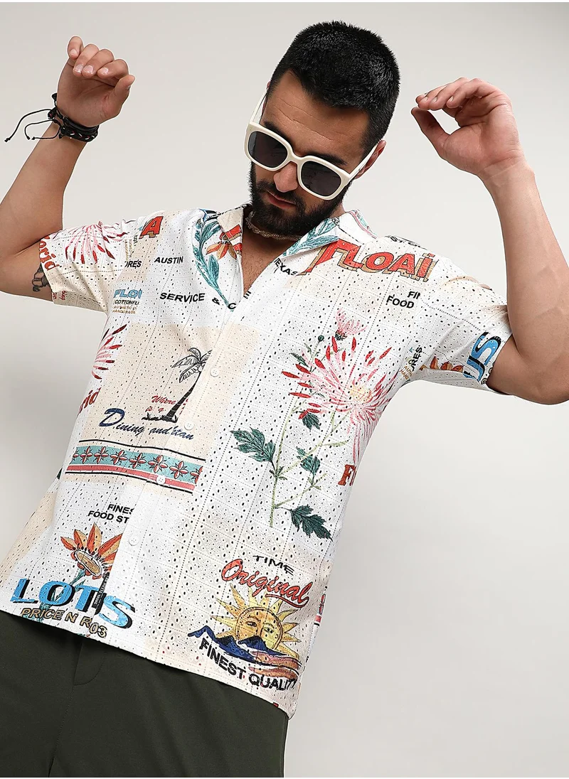 Campus Sutra Men's Multicolour Retro Graphic Shirt