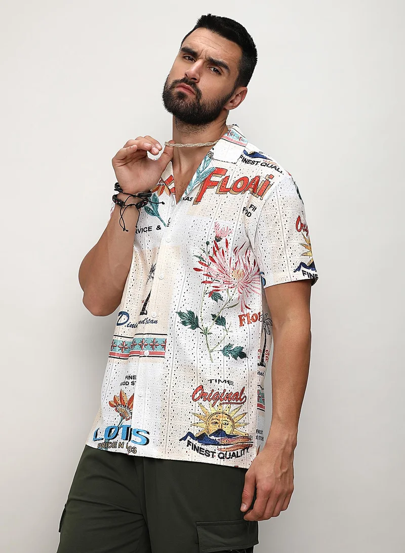 Campus Sutra Men's Multicolour Retro Graphic Shirt