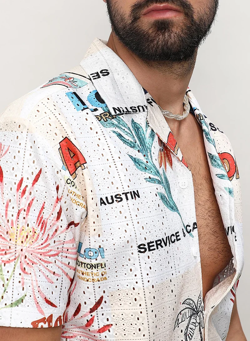 Campus Sutra Men's Multicolour Retro Graphic Shirt