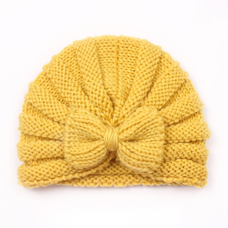 Autumn Winter Baby Butterfly Knot Knit Cap Warm Yellow 