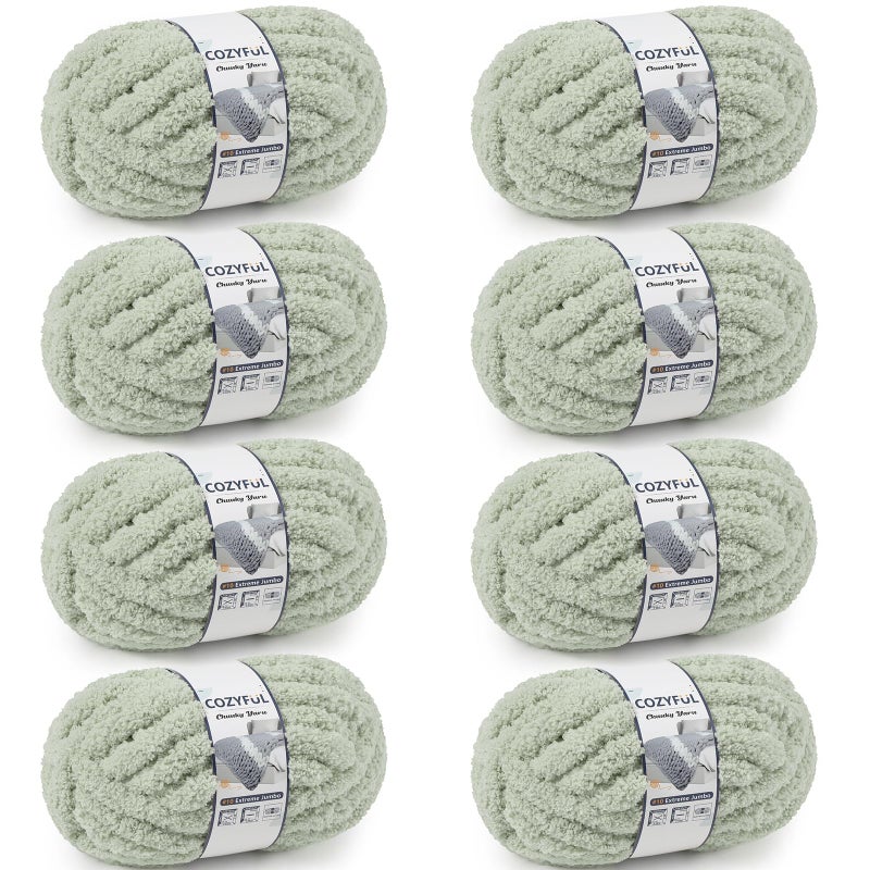 Cozyful Chunky Yarn for Hand Knitting - #10 Chunky Chenille Yarn, Jumbo Big Thick Chunky Yarns for Crocheting, Super Bulky Chunky Knit Blanket Yarns, 8 Skein (25 yds 8 oz Each Skein), Sage Green - Image 1