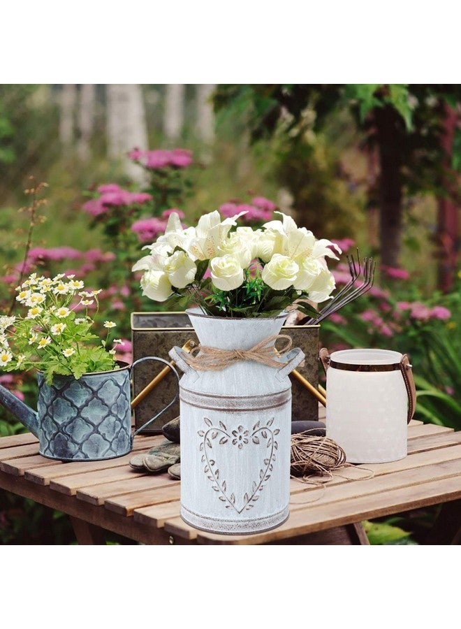 Cabilock Clear Flower Vase 2Pc Shabby Chic Metal Vase Rustic Metal Rustic Farmhouse Flower Vase Vintage Jug Vase Galvanized Milk Can Holder For Home Office Decor Decor Vases - Image 3