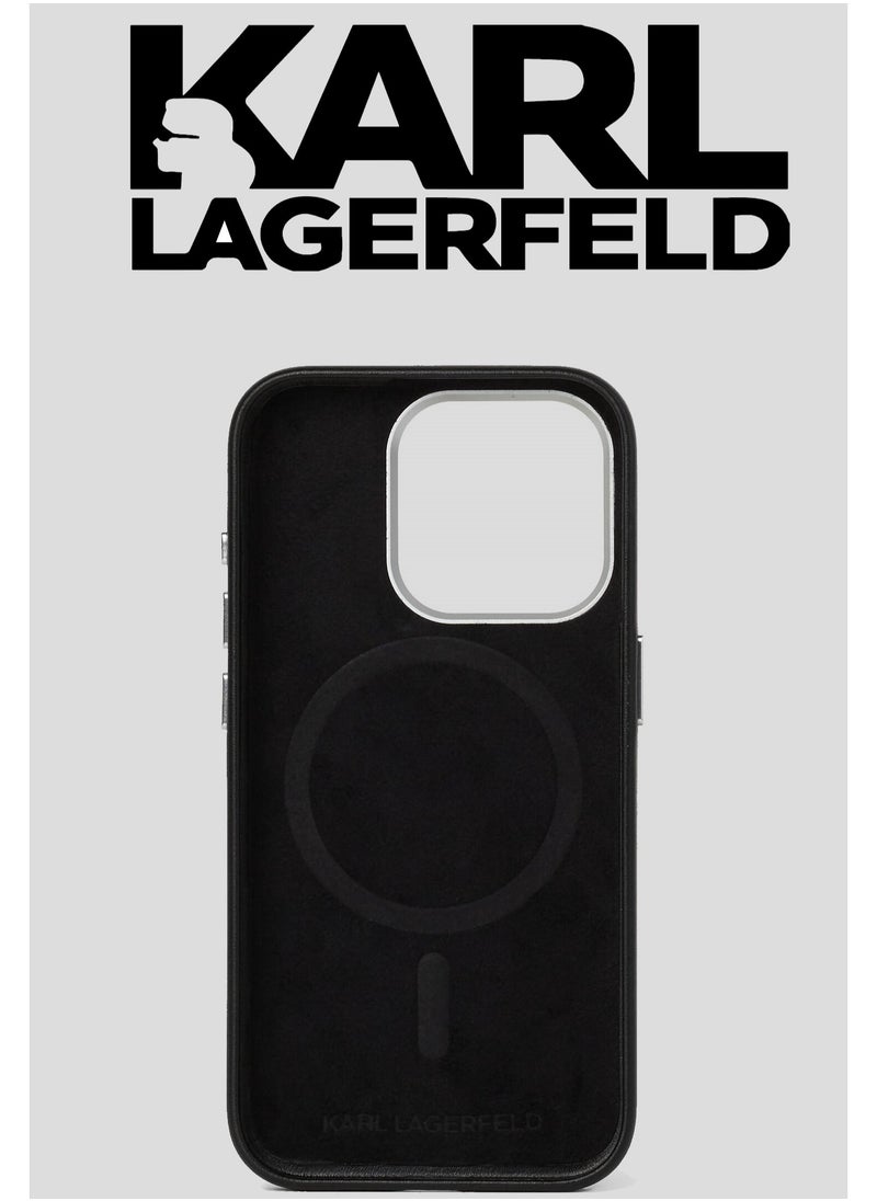 CG MOBILE iPhone 16 Pro MagSafe Cover, Original Logo, Leather Design, Velvet Interior, Approved by Global Brand (KARL LAGERFELD). by CG Mobile. Black  - Image 2