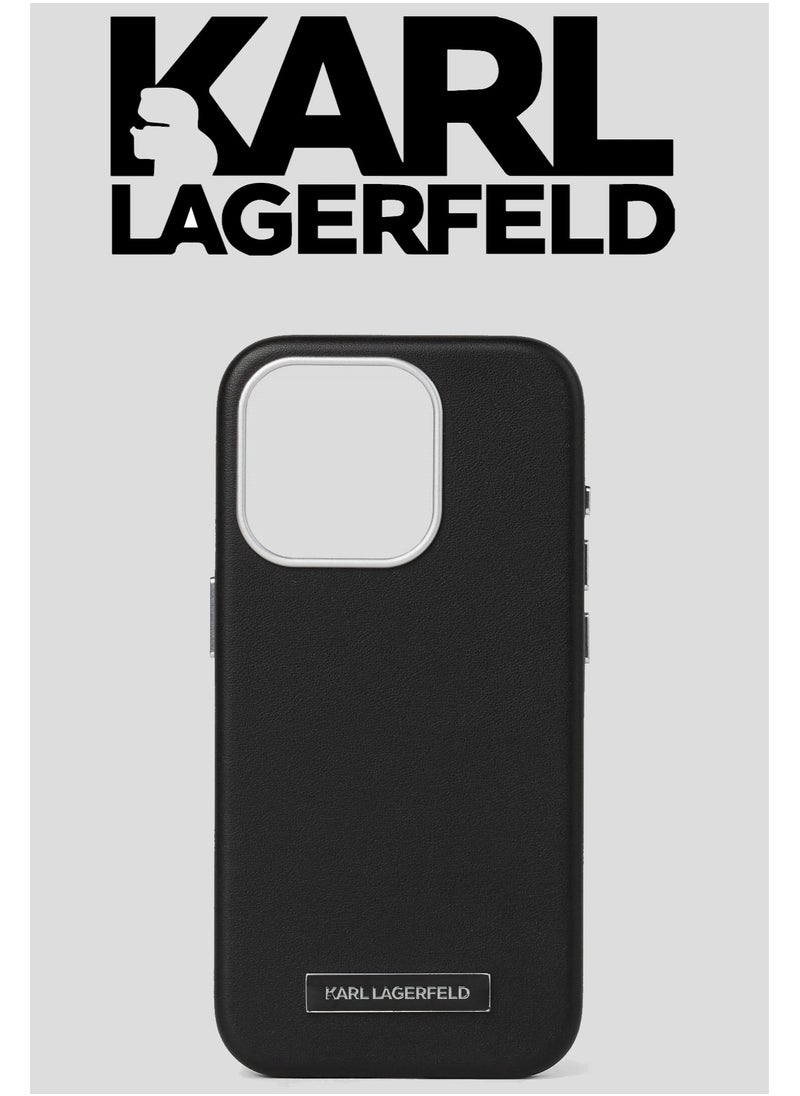 CG MOBILE iPhone 16 Pro MagSafe Cover, Original Logo, Leather Design, Velvet Interior, Approved by Global Brand (KARL LAGERFELD). by CG Mobile. Black  - Image 1