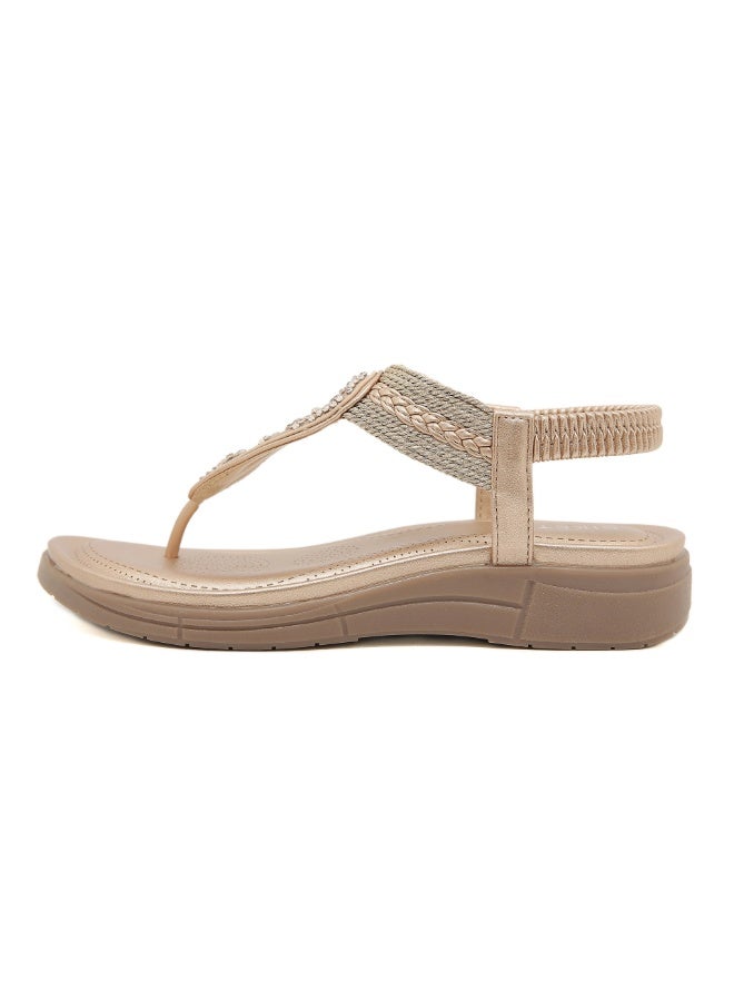NIBEMINENT Hollow Sandals For Women Rhinestone Beaded Round Toe Flat Bottom Flip Flops Summer Bohemian Comfortable Clip Toe Sandals  - Image 1