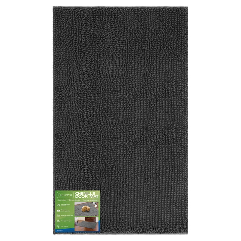 Futurwit Dog Door Mat for Muddy Paws, 60" x 36" Chenille Absorbent Front Door Mat Inside, Large Runner Mud Mat for Dogs, Trap Dirt Washable Non Slip Outdoor Indoor Entrance Doormats, Grey - Image 1