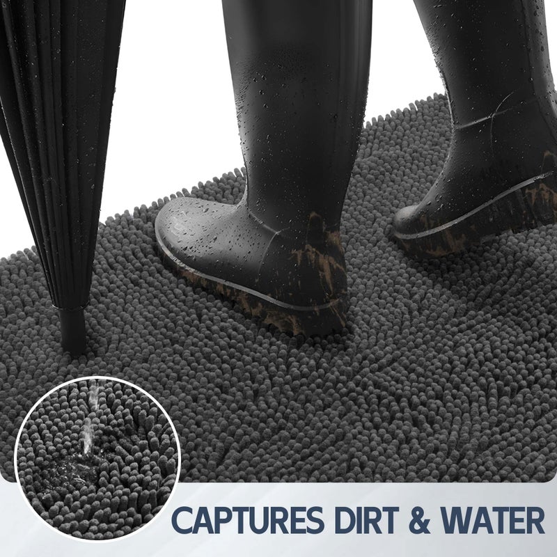 Futurwit Dog Door Mat for Muddy Paws, 60" x 36" Chenille Absorbent Front Door Mat Inside, Large Runner Mud Mat for Dogs, Trap Dirt Washable Non Slip Outdoor Indoor Entrance Doormats, Grey - Image 2