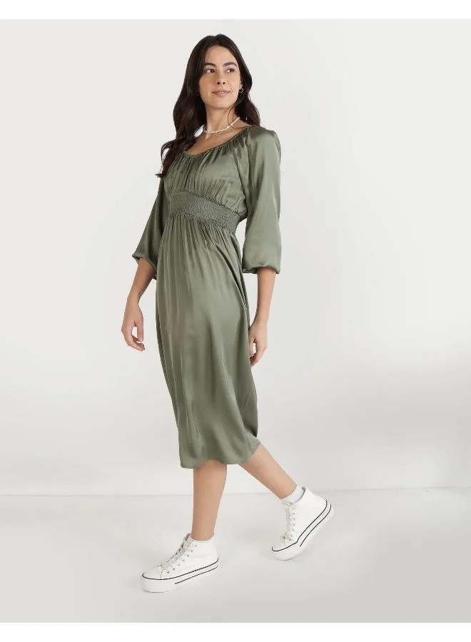 Aerie Olive Satin Dress