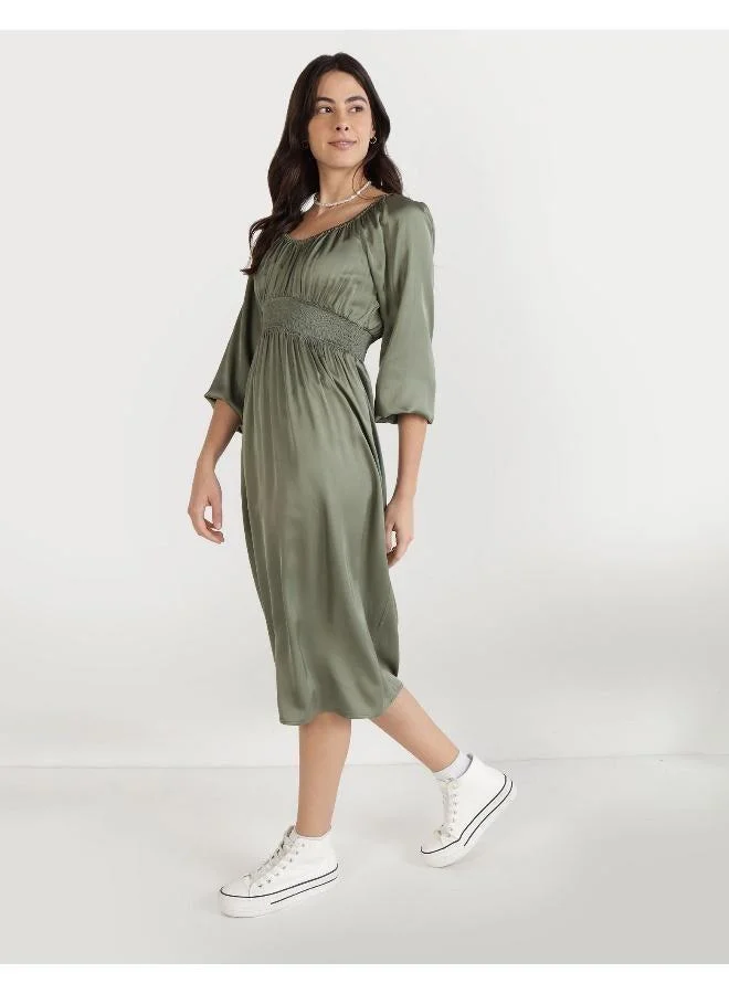 Aerie Olive Satin Dress
