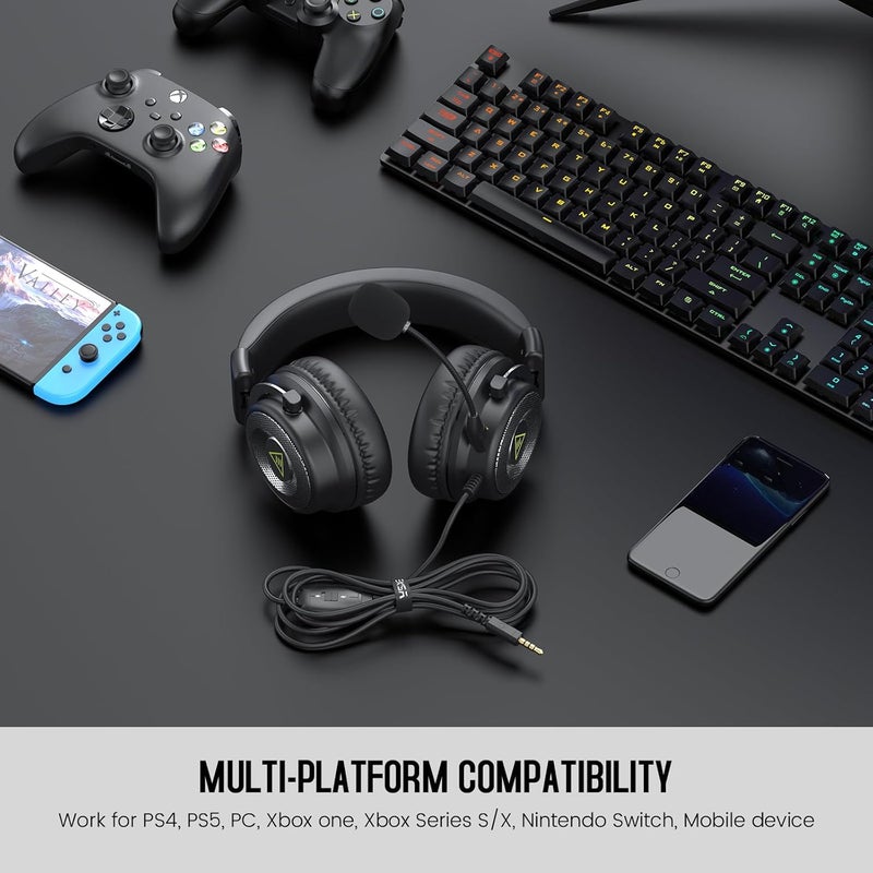 إكسا سماعة رأس EKSA E900 مع ميكروفون للكمبيوتر، PS4، PS5، Xbox - ميكروفون قابل للفصل لإلغاء الضوضاء، صوت محيطي ثلاثي الأبعاد، سماعة رأس سلكية للألعاب، الكمبيوتر، اللابتوب، مقبس 3.5 ملم - Image 4