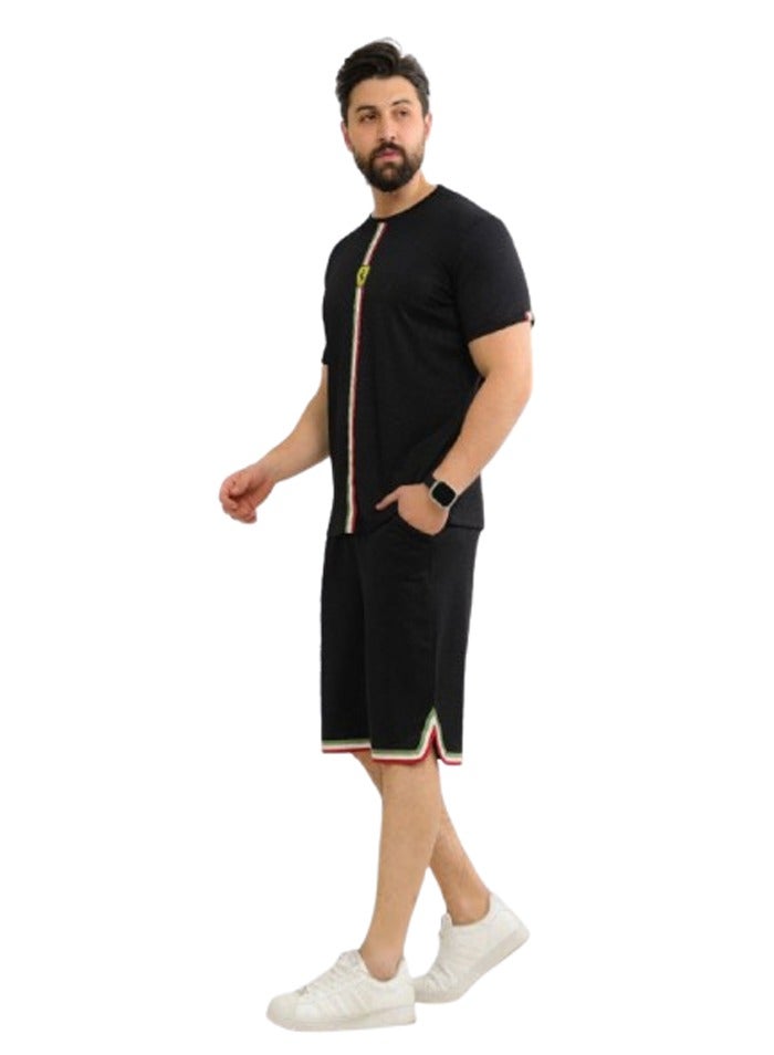 Men's outdoor tracksuit and shorts set - black - Image 1