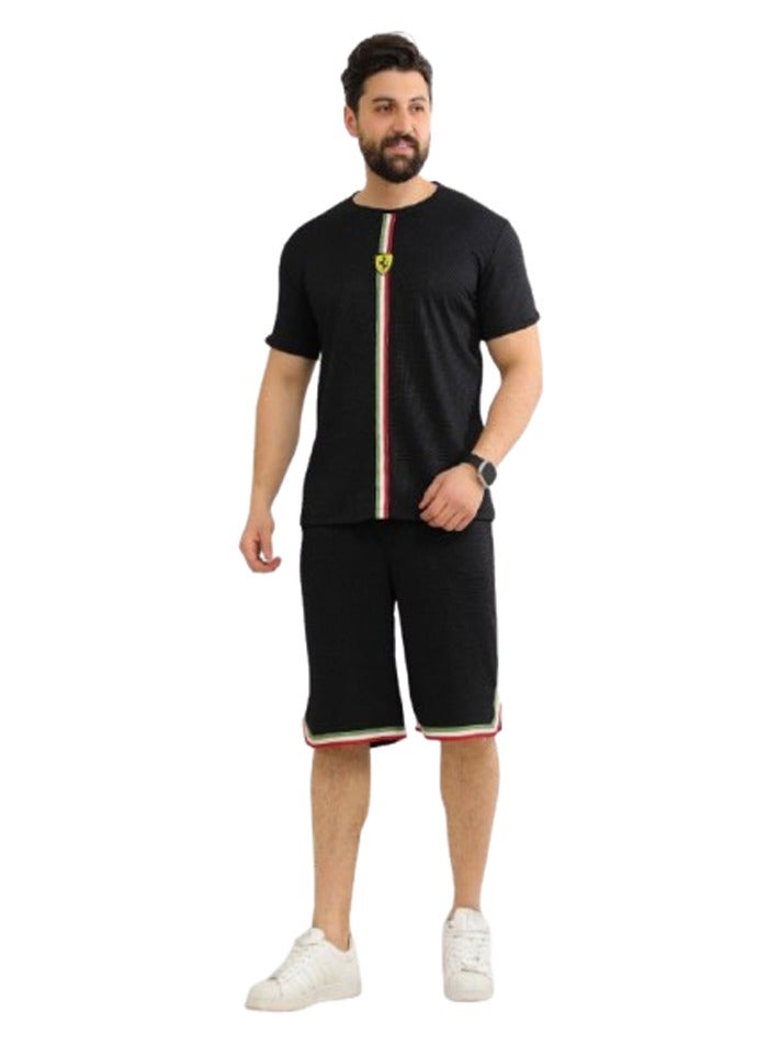 Men's outdoor tracksuit and shorts set - black - Image 2