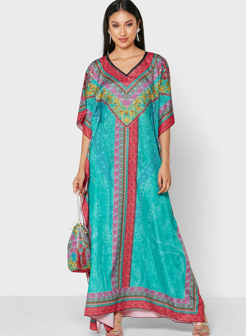 ARABIAN CLOSET Printed Kaftan With Pouch