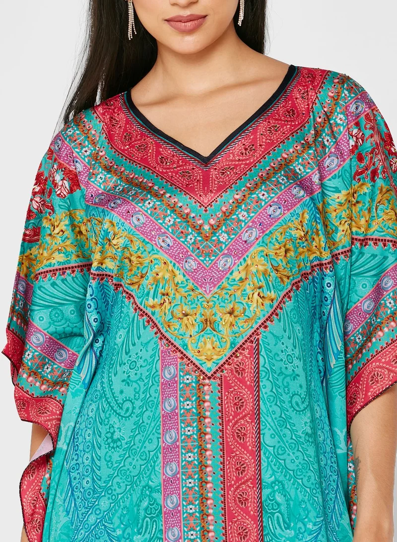 ARABIAN CLOSET Printed Kaftan With Pouch