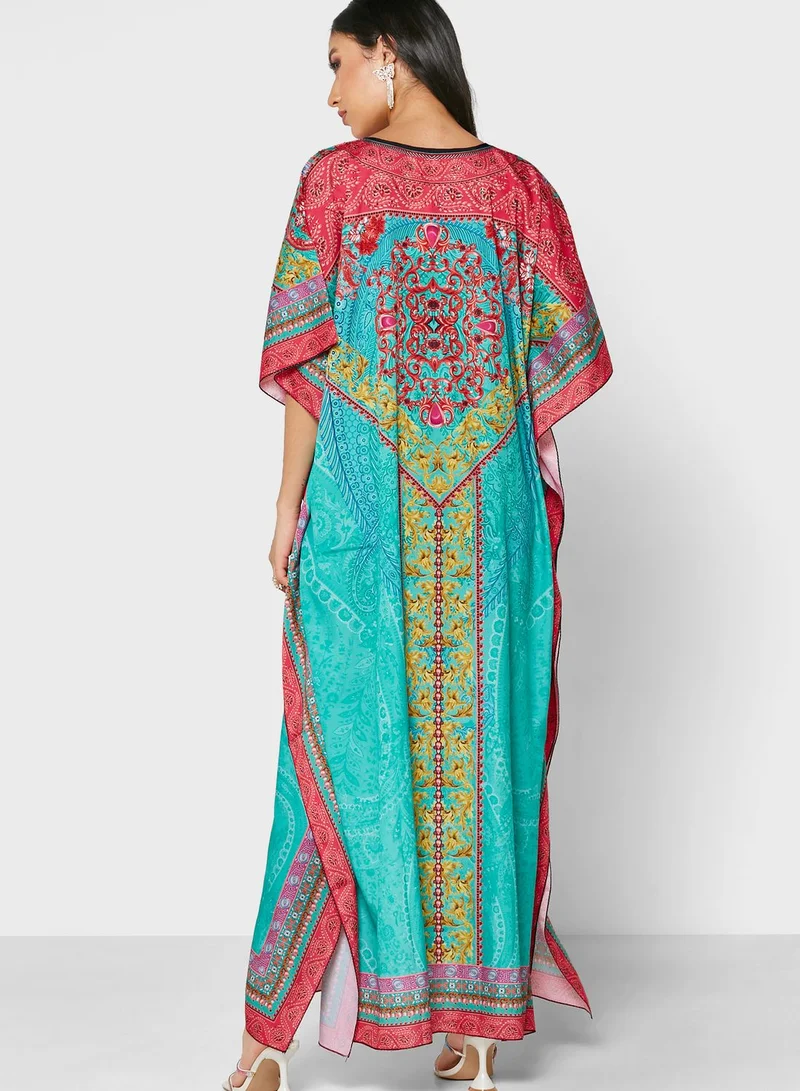 ARABIAN CLOSET Printed Kaftan With Pouch