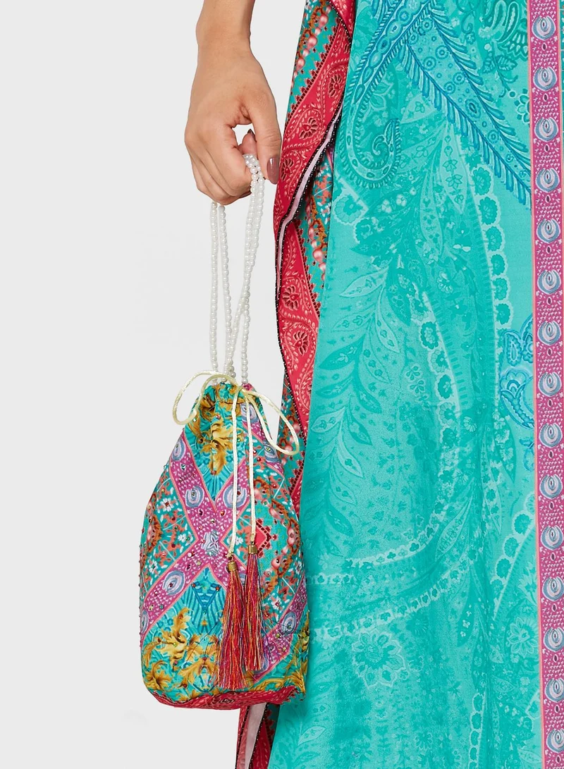 ARABIAN CLOSET Printed Kaftan With Pouch