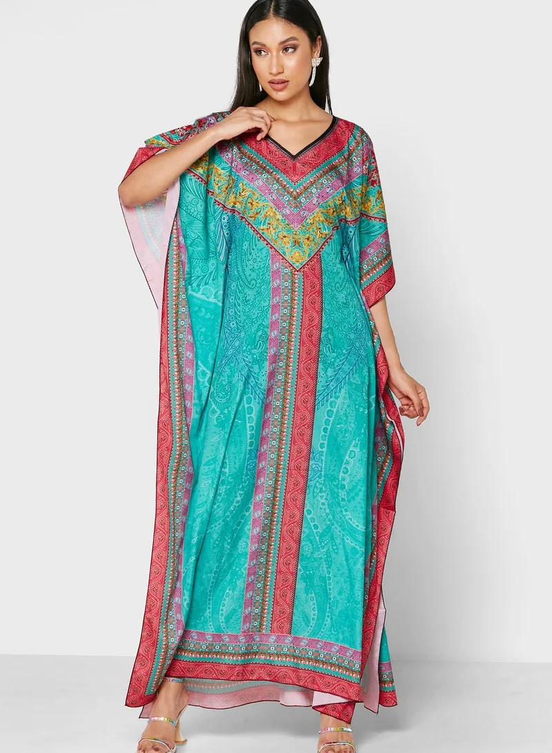 ARABIAN CLOSET Printed Kaftan With Pouch