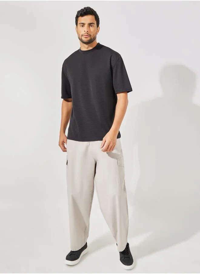 ستايلي Textured Striped Oversized Heavy Jersey T-Shirt
