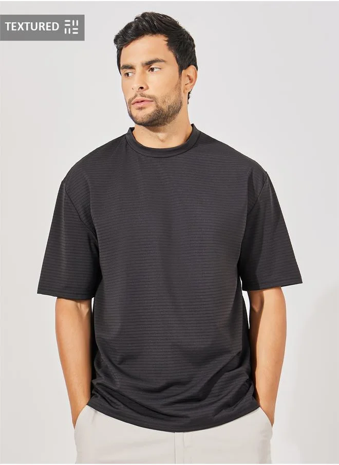ستايلي Textured Striped Oversized Heavy Jersey T-Shirt