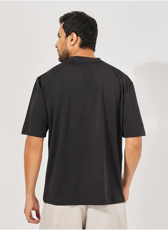 ستايلي Textured Striped Oversized Heavy Jersey T-Shirt