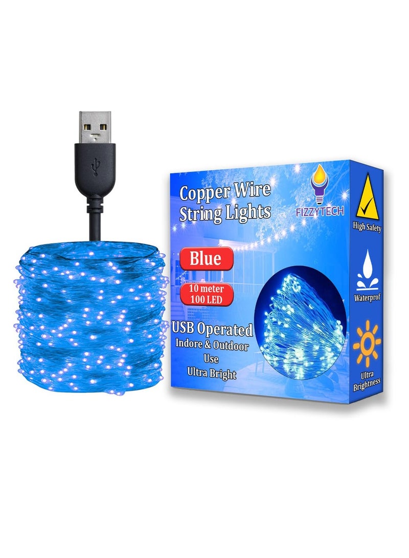 Accessorize Kingdom Copper Fairy String Lights with USB Cable for Home Decoration (10 Meter 100 LED (Blue))  - Image 1