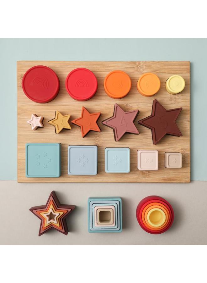 Nordic Toy Baby Early Education Stereo Silicone Puzzle Cartoon Geometric Baby Intelligence Development Thickened Building Blocks Puzzle-Color:Stacked Three-piece Set (without Drawing Board) - Image 4