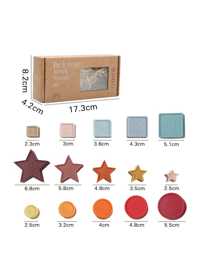 Nordic Toy Baby Early Education Stereo Silicone Puzzle Cartoon Geometric Baby Intelligence Development Thickened Building Blocks Puzzle-Color:Stacked Three-piece Set (without Drawing Board) - Image 1