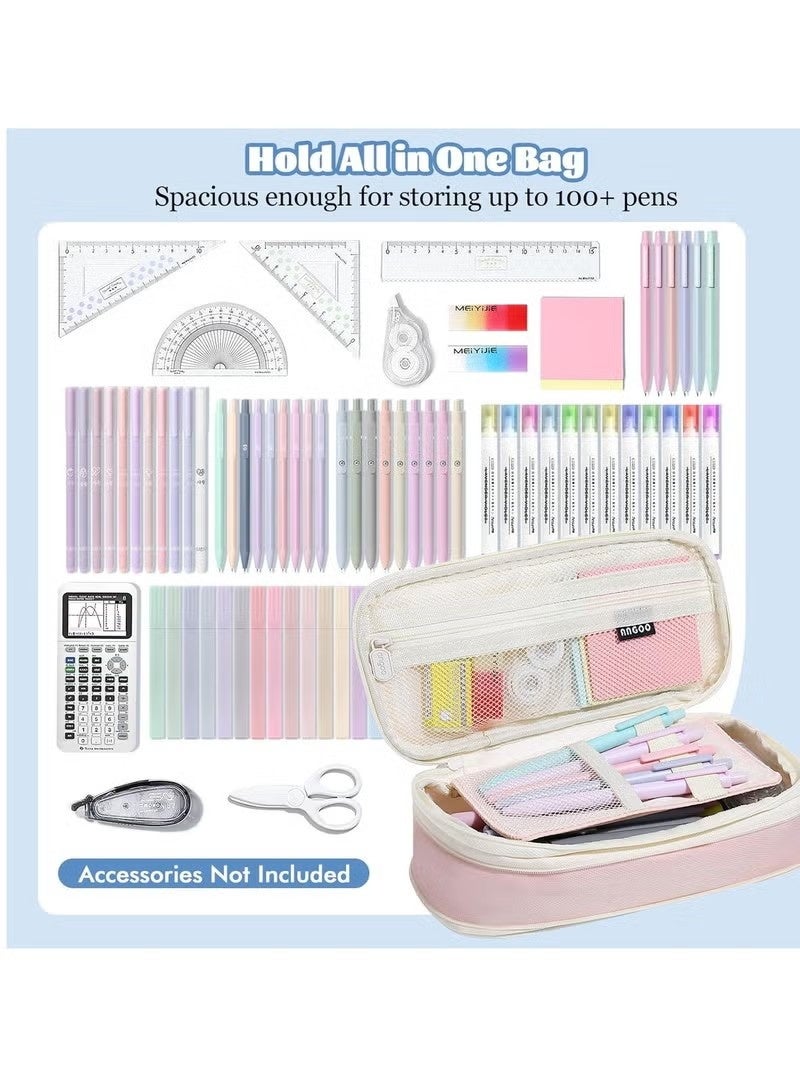 حافظة أقلام رصاص بسعة كبيرة، حافظة أقلام رصاص أنيقة بسحاب، منظم أدوات مكتبية لطيف، مناسب للوازم المكتبية/المدرسية، هدايا العودة إلى المدرسة، لون وردي - Image 3