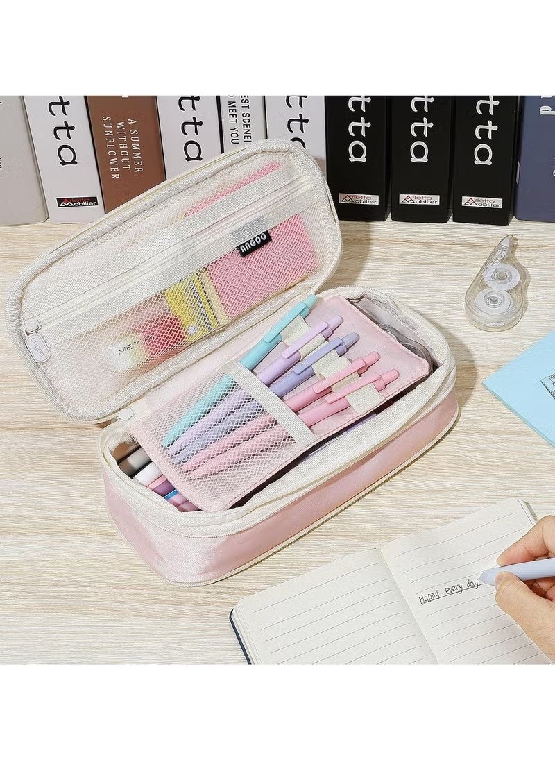حافظة أقلام رصاص بسعة كبيرة، حافظة أقلام رصاص أنيقة بسحاب، منظم أدوات مكتبية لطيف، مناسب للوازم المكتبية/المدرسية، هدايا العودة إلى المدرسة، لون وردي - Image 2