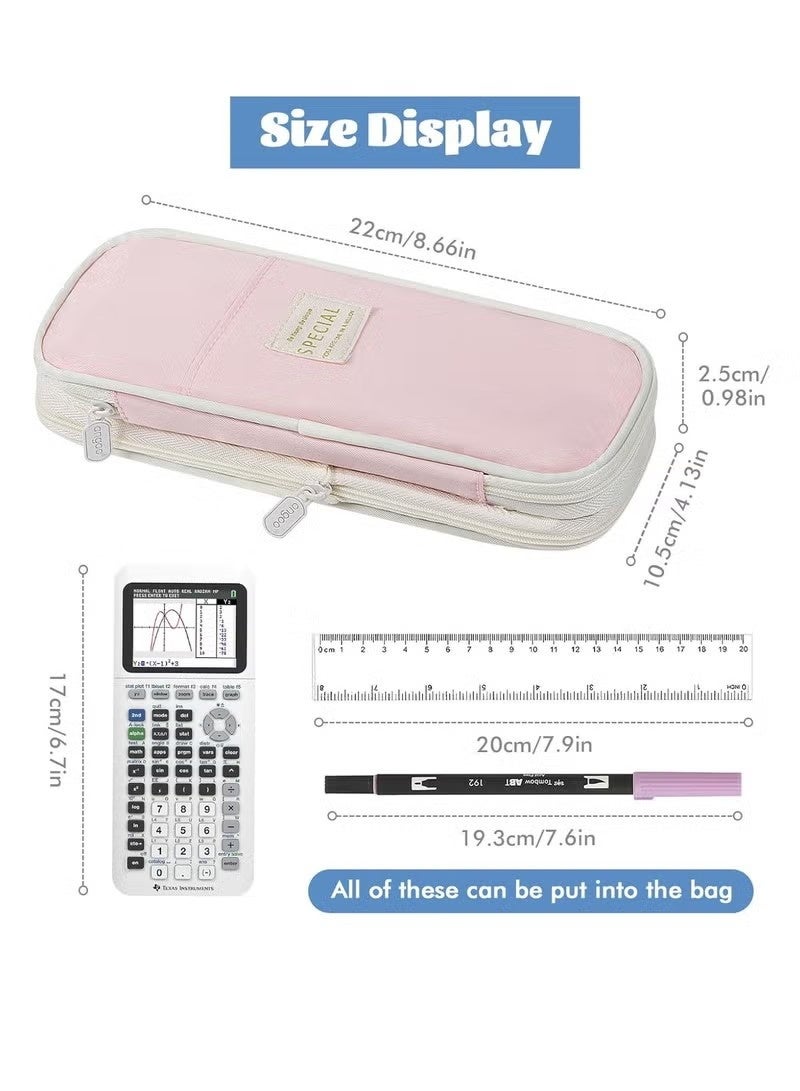 حافظة أقلام رصاص بسعة كبيرة، حافظة أقلام رصاص أنيقة بسحاب، منظم أدوات مكتبية لطيف، مناسب للوازم المكتبية/المدرسية، هدايا العودة إلى المدرسة، لون وردي - Image 5