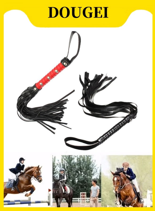 DOUGEI 2Piece Horse Whip,PU Leather Equestrian Riding Crop with Wristband & Grip for Horse Riding Training Outdoor Equestrian Cosplay - Image 1