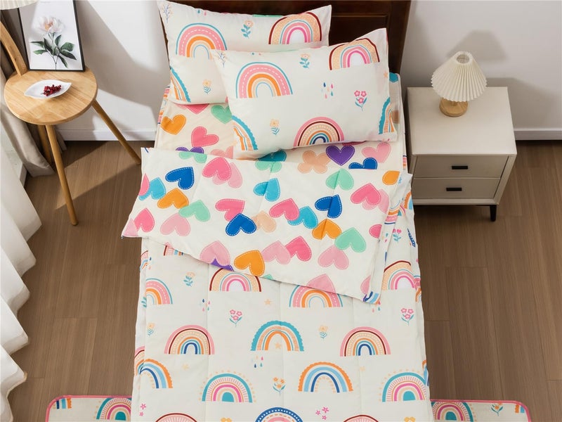 NTBED Rainbow Printed Zipper Bedding Sets Twin Lightweight Microfiber Heart Comforter Set with Fitted Sheet Pillow Covers,Beige - Image 2