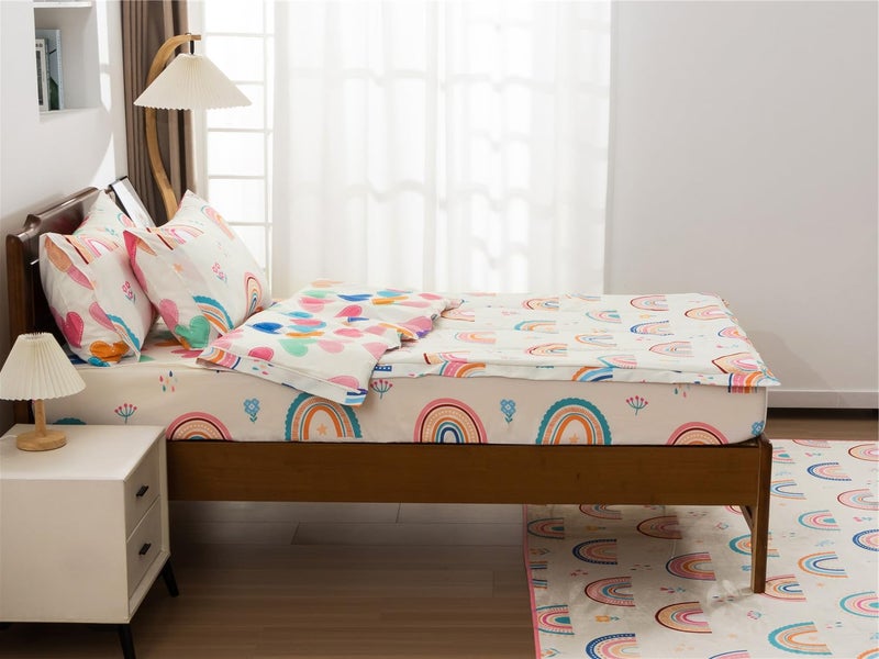 NTBED Rainbow Printed Zipper Bedding Sets Twin Lightweight Microfiber Heart Comforter Set with Fitted Sheet Pillow Covers,Beige - Image 3