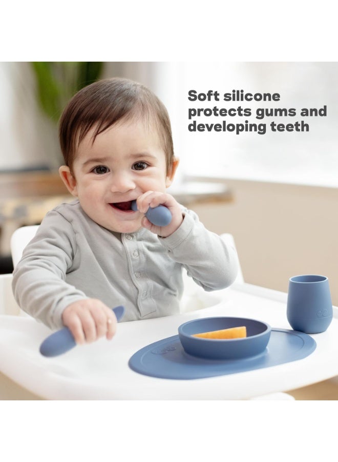 ezpz Tiny Spoon (2 Pack in Blue) - 6 Months+ - 100% Silicone Spoon for Baby Led Weaning + Purees - Designed by a Pediatric Feeding Specialist - Shower Essentials & Gifts - Image 4