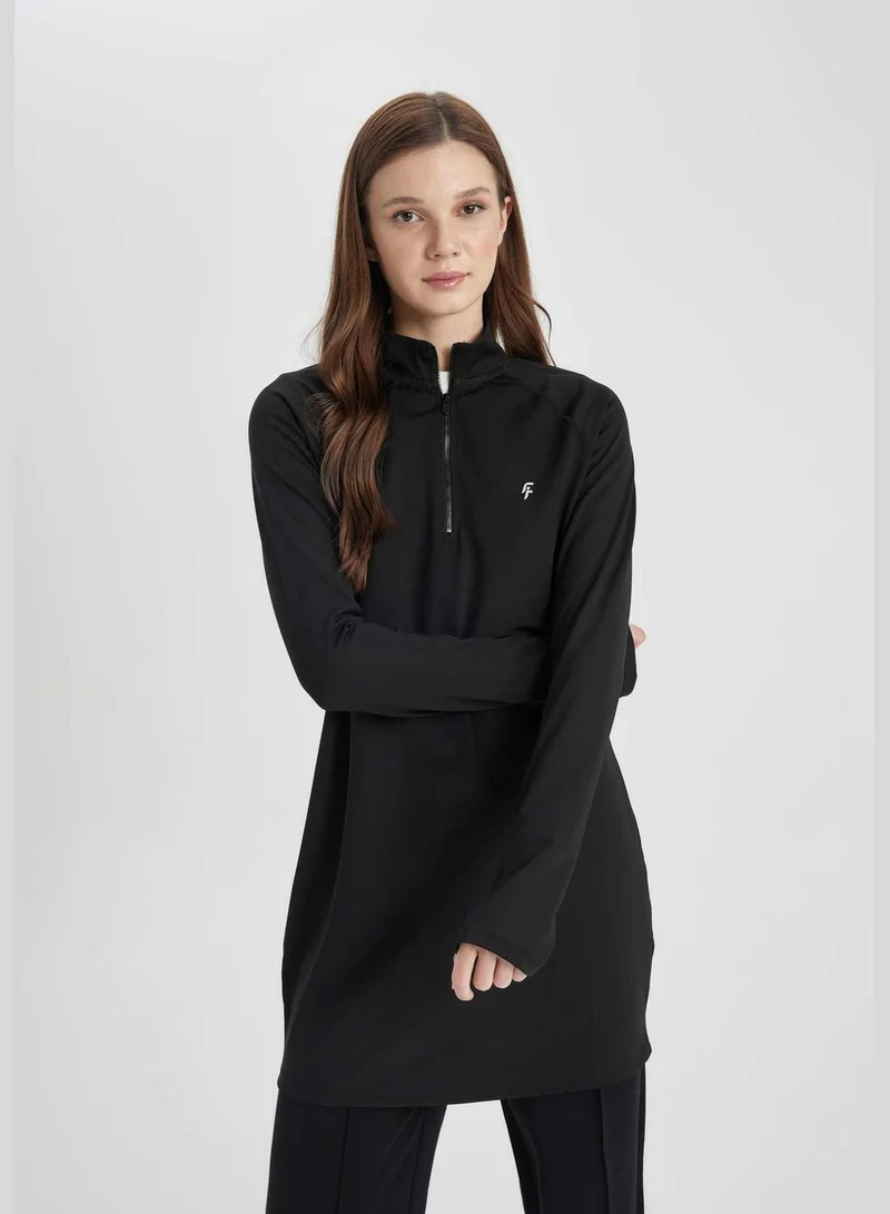 DeFacto Woman Long Fit Stand Up Collar Knitted Long Sleeve T-Shirt