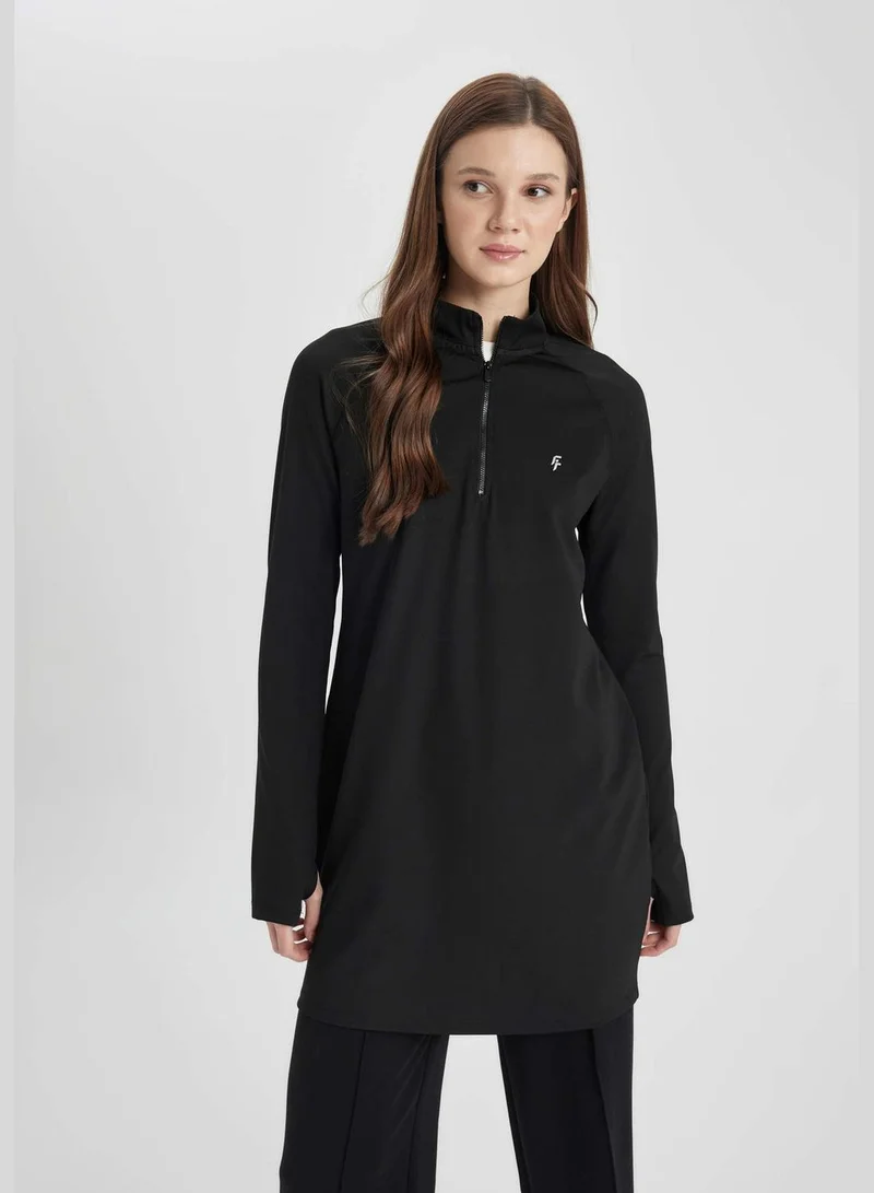 DeFacto Woman Long Fit Stand Up Collar Knitted Long Sleeve T-Shirt