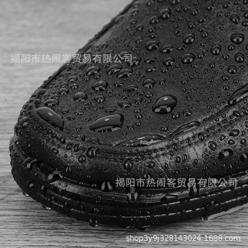 Rain Shoes Business Black Imitation Leather Waterproof Shoes Pvc Plastic Non-Slip Working Rubber Shoes Classic Kitchen Chef Shoes - Image 4