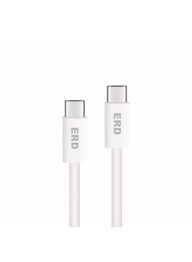 ERD كابل شحن سريع ومزامنة بيانات USB-C إلى USB-C ERD UCE-721 بقوة 60 واط - كابل متين بطول 1 متر، متوافق مع آيفون 15، ماك بوك، لابتوبات، أجهزة لوحية، وجميع أجهزة Type-C (أبيض) - Image 2