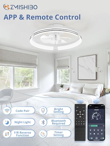 ZMISHIBO Low Profile Ceiling Fans with Lights and Remote, 20 Inch Flush Mount Ceiling Fan with Light, 3000K-6000K Dimmable Fandelier LED Fan Light, 6 Wind Speeds White Ceiling Fans for Bedroom - Image 4