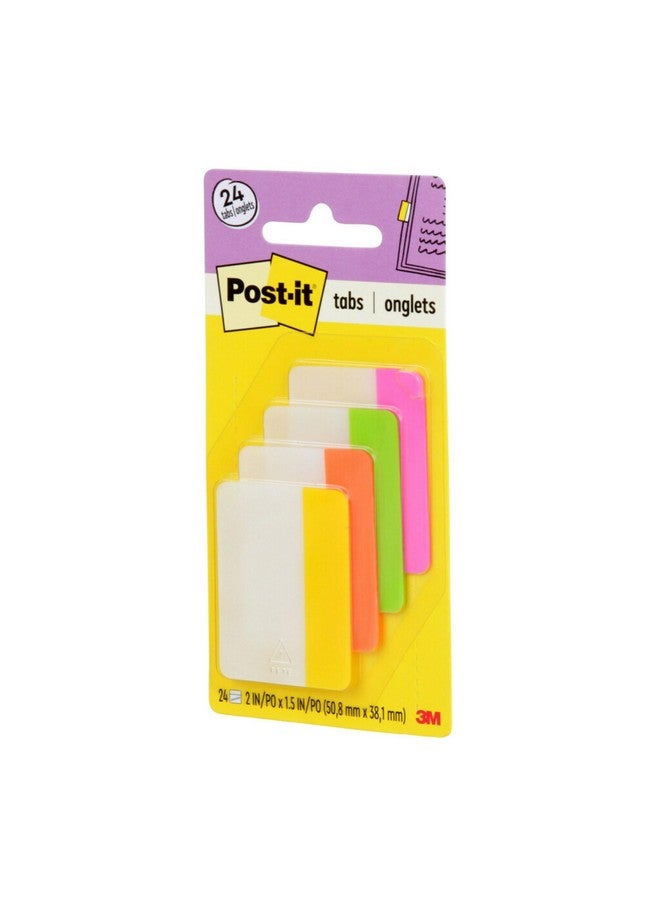 Post-it Tabs 2 In Solid Assorted Bright Colors 6 Tabs/Color 4 Colors 24 Tabs/Pack (686Ploy) - Image 2